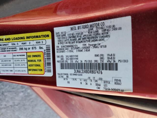 3LN6L2JK8DR807476 - 2013 LINCOLN MKZ RED photo 12