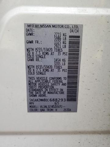 5N1AR2MN8EC688293 - 2014 NISSAN PATHFINDER S WHITE photo 12