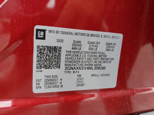 3GNAXKEV4ML308160 - 2021 CHEVROLET EQUINOX LT RED photo 12