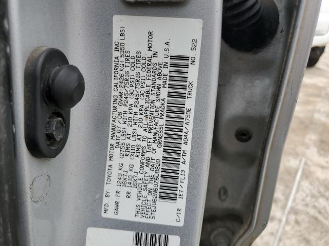 5TEJU62N69Z608820 - 2009 TOYOTA TACOMA DOUBLE CAB PRERUNNER SILVER photo 12