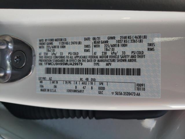 1FMCU9H95MUA29979 - 2021 FORD ESCAPE SEL WHITE photo 12