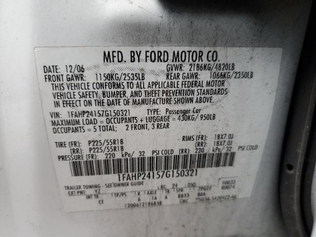 1FAHP24157G150321 - 2007 FORD FIVE HUNDR SEL WHITE photo 12