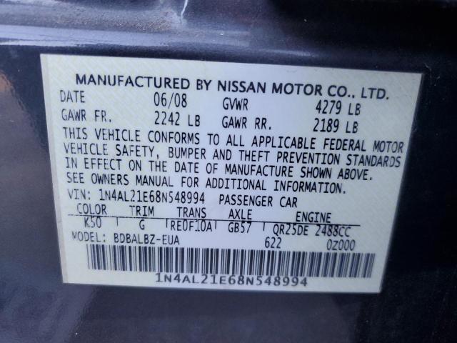 1N4AL21E68N548994 - 2008 NISSAN ALTIMA 2.5 GRAY photo 12