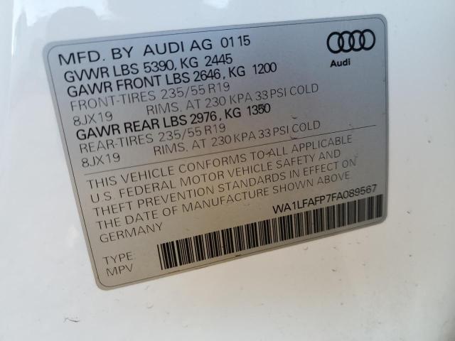 WA1LFAFP7FA089567 - 2015 AUDI Q5 PREMIUM PLUS WHITE photo 12