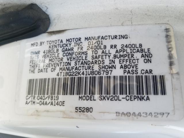 4T1BG22K41U806797 - 2001 TOYOTA CAMRY CE  photo 10