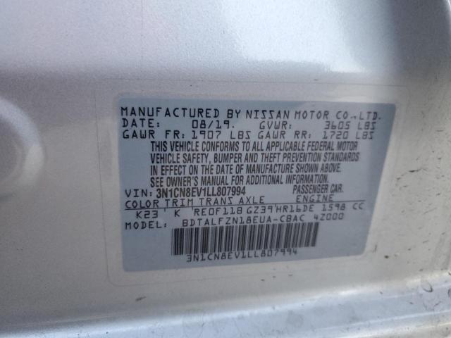 3N1CN8EV1LL807994 - 2020 NISSAN VERSA SV SILVER photo 12