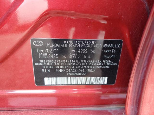 5NPEC4AC0CH430602 - 2012 HYUNDAI SONATA SE RED photo 13