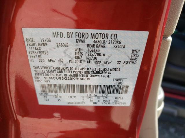 1FMCU93G29KB04209 - 2009 FORD ESCAPE XLT RED photo 13