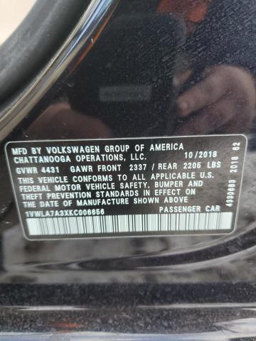 1VWLA7A3XKC006656 - 2019 VOLKSWAGEN PASSAT WOLFSBURG BLACK photo 13