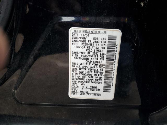 JN8AZ08W17W625991 - 2007 NISSAN MURANO SL BLACK photo 13