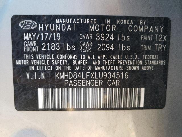 KMHD84LFXLU934516 - 2020 HYUNDAI ELANTRA SEL SILVER photo 12