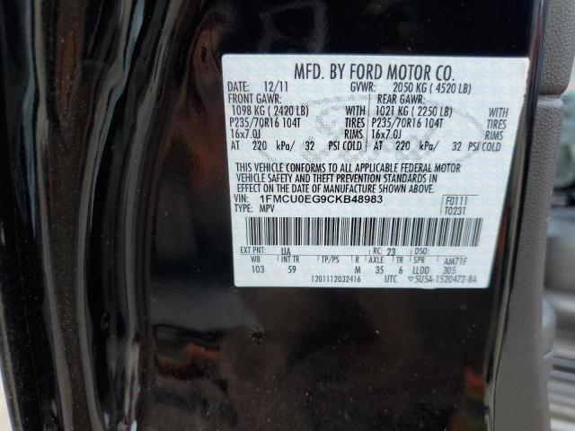 1FMCU0EG9CKB48983 - 2012 FORD ESCAPE LIMITED BLACK photo 12