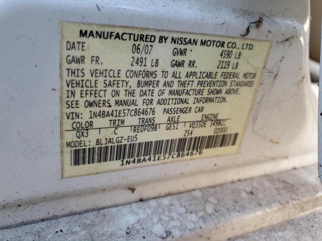 1N4BA41E57C864676 - 2007 NISSAN MAXIMA SE WHITE photo 13