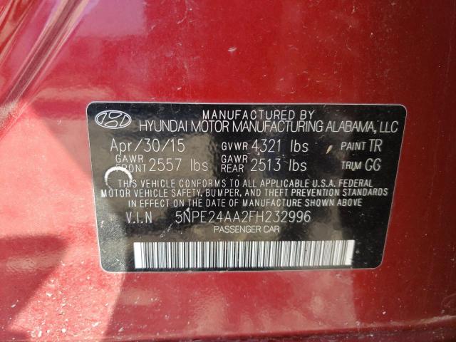 5NPE24AA2FH232996 - 2015 HYUNDAI SONATA ECO RED photo 12