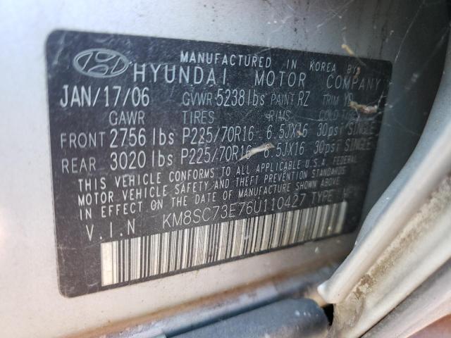 KM8SC73E76U110427 - 2006 HYUNDAI SANTA FE GLS SILVER photo 13