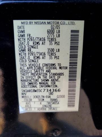 5N1AR18W35C734366 - 2005 NISSAN PATHFINDER LE BLACK photo 13