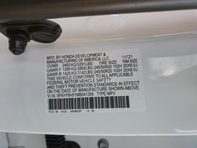 5FNYF8H51MB041356 - 2021 HONDA PASSPORT EXL WHITE photo 14