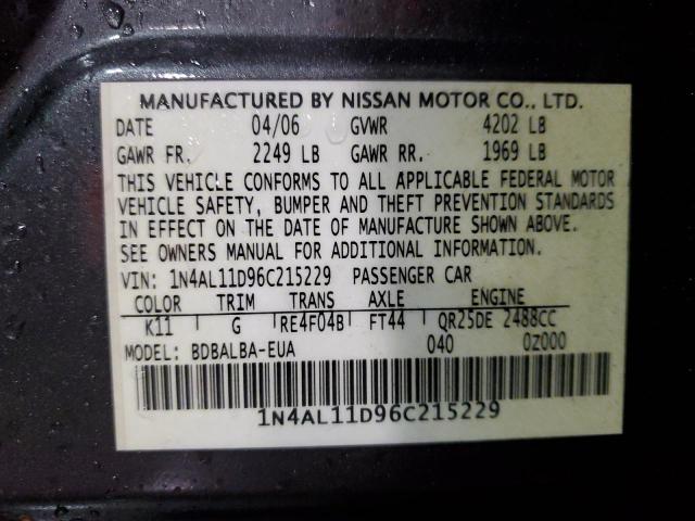 1N4AL11D96C215229 - 2006 NISSAN ALTIMA S GRAY photo 13