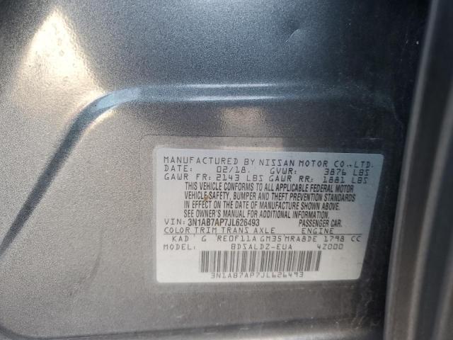 3N1AB7AP7JL626493 - 2018 NISSAN SENTRA S GRAY photo 12