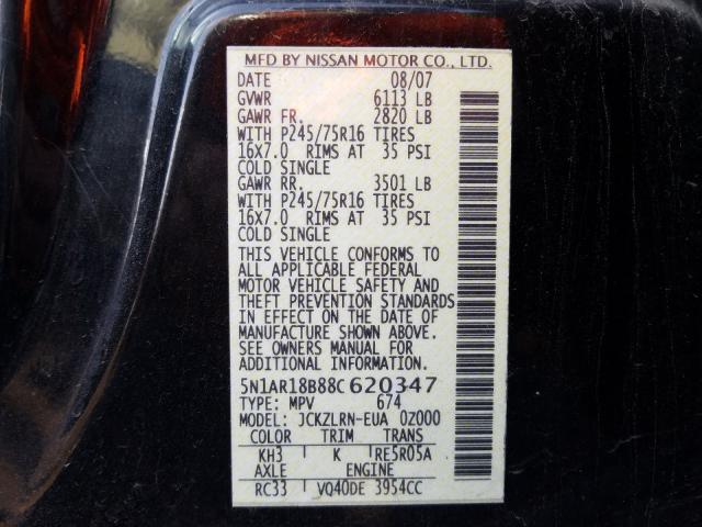 5N1AR18B88C620347 - 2008 NISSAN PATHFINDER S  photo 10