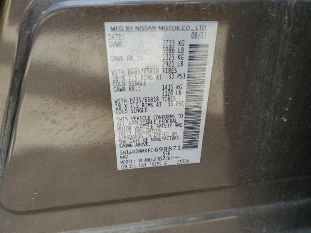 5N1AR2MMXFC699871 - 2015 NISSAN PATHFINDER S 灰色 照片 14