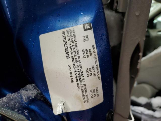 1G1AK12FX57550139 - 2005 CHEVROLET COBALT BLUE photo 12