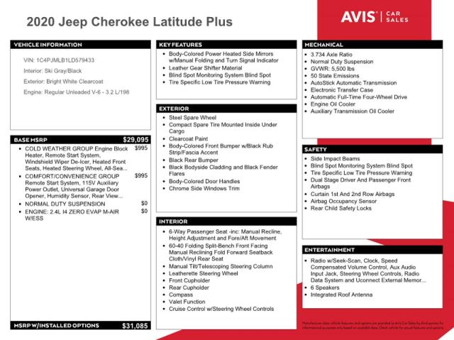 1C4PJMLB1LD579433 - 2020 JEEP CHEROKEE LATITUDE PLUS WHITE photo 13