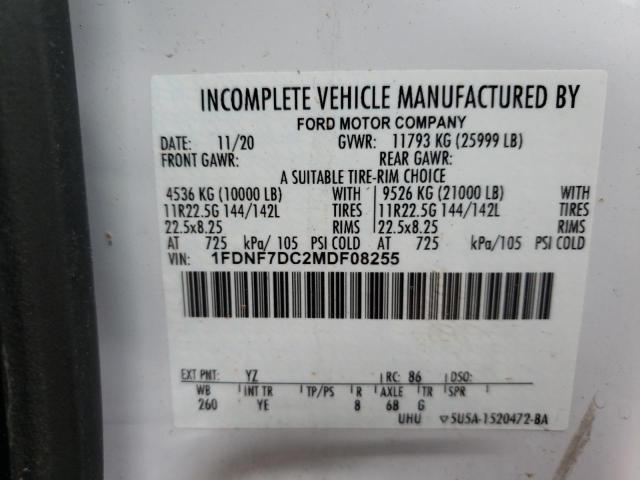 1FDNF7DC2MDF08255 - 2021 FORD F750 SUPER DUTY WHITE photo 10