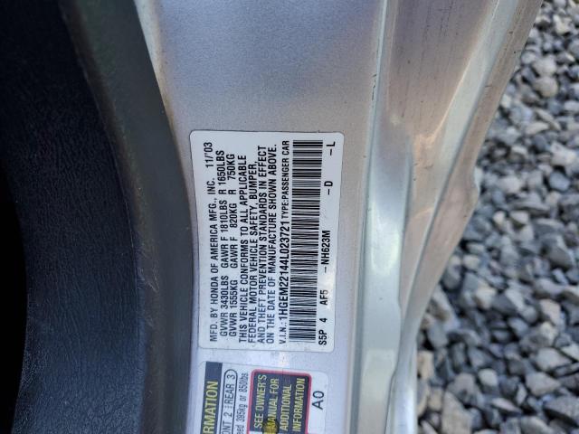 1HGEM22144L023721 - 2004 HONDA CIVIC DX VP ვერცხლისფერი ფოტო 12