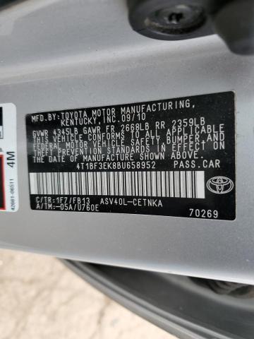 4T1BF3EK8BU658952 - 2011 TOYOTA CAMRY BASE SILVER photo 12