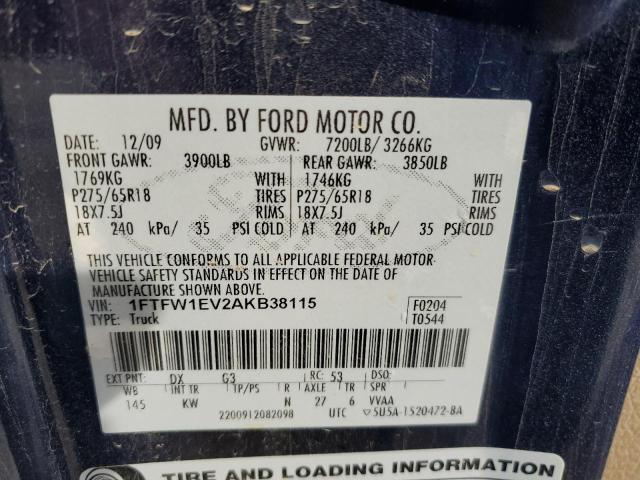 1FTFW1EV2AKB38115 - 2010 FORD F150 SUPERCREW BLUE photo 12