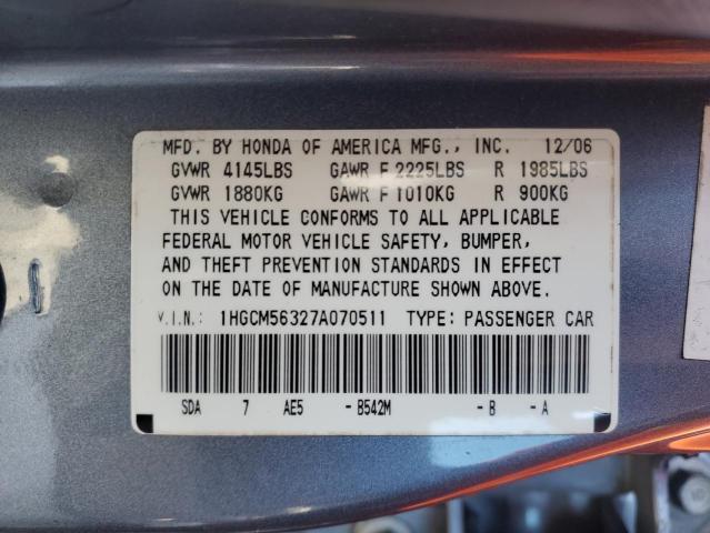 1HGCM56327A070511 - 2007 HONDA ACCORD SE BLUE photo 12