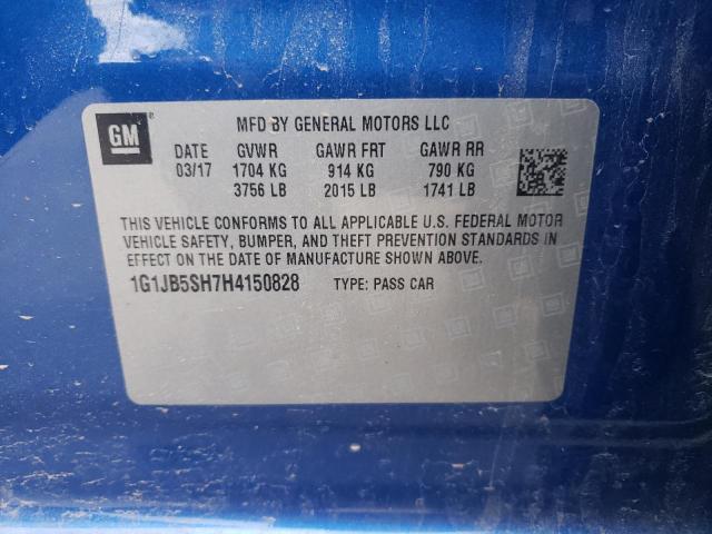 1G1JB5SH7H4150828 - 2017 CHEVROLET SONIC LS ლურჯი ფოტო 13