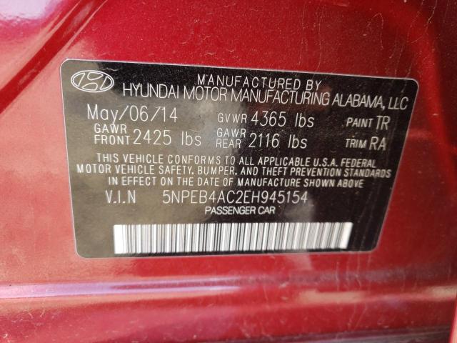 5NPEB4AC2EH945154 - 2014 HYUNDAI SONATA GLS RED photo 12