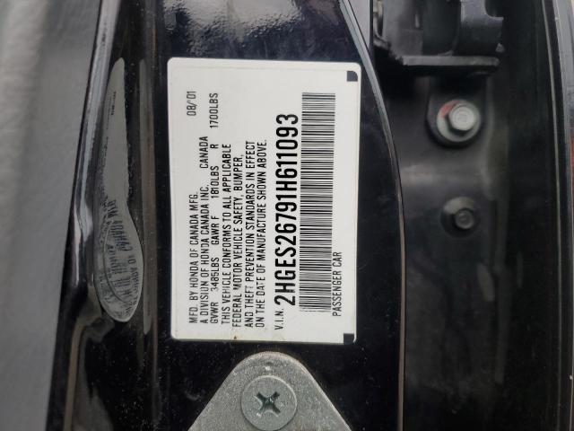 2HGES26791H611093 - 2001 HONDA CIVIC EX BLACK photo 12