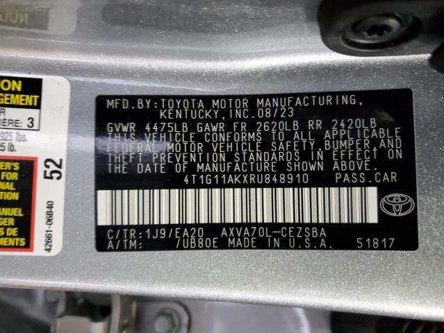 4T1G11AKXRU848910 - 2024 TOYOTA CAMRY SE NIGHT SHADE SILVER photo 12