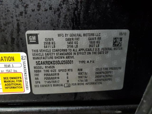 5GAKRDKD3DJ259301 - 2013 BUICK ENCLAVE CHARCOAL photo 12