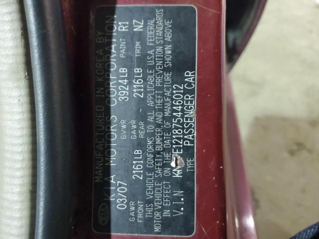 KNAFE121875446012 - 2007 KIA SPECTRA EX BURGUNDY photo 12