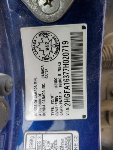 2HGFA16377H020719 - 2007 HONDA CIVIC DX BLUE photo 12