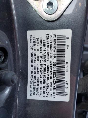 19XFC2F7XGE210950 - 2016 HONDA CIVIC EX GRAY photo 13