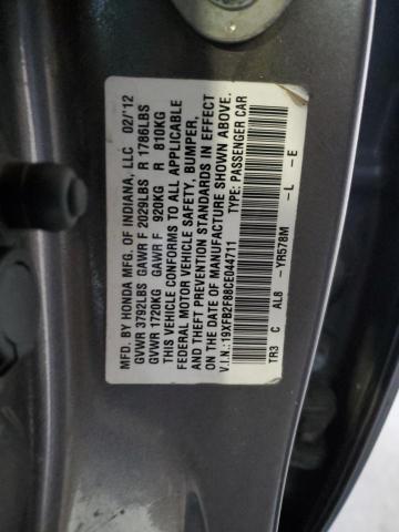 19XFB2F88CE044711 - 2012 HONDA CIVIC EX GRAY photo 13