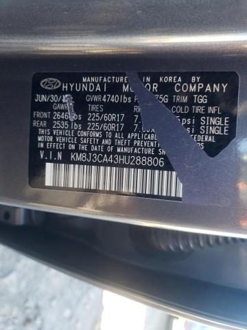 KM8J3CA43HU288806 - 2017 HYUNDAI TUCSON LIMITED GRAY photo 12