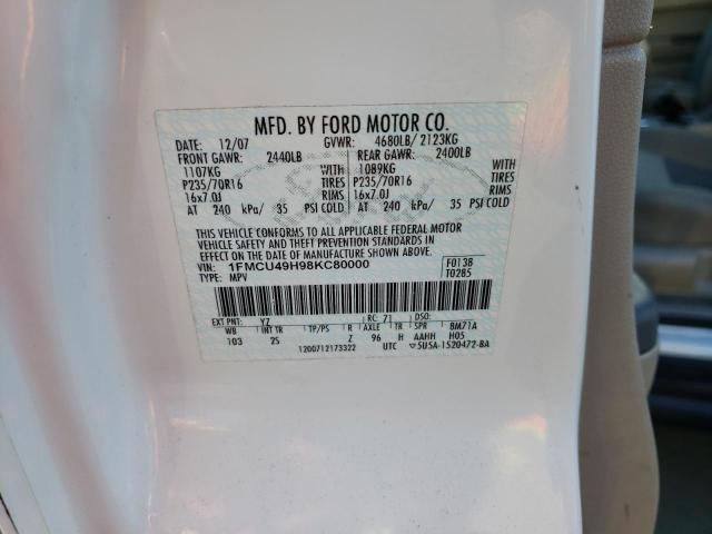 1FMCU49H98KC80000 - 2008 FORD ESCAPE HEV WHITE photo 12