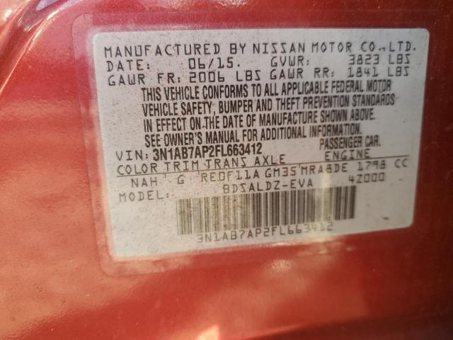 3N1AB7AP2FL663412 - 2015 NISSAN SENTRA S RED photo 12