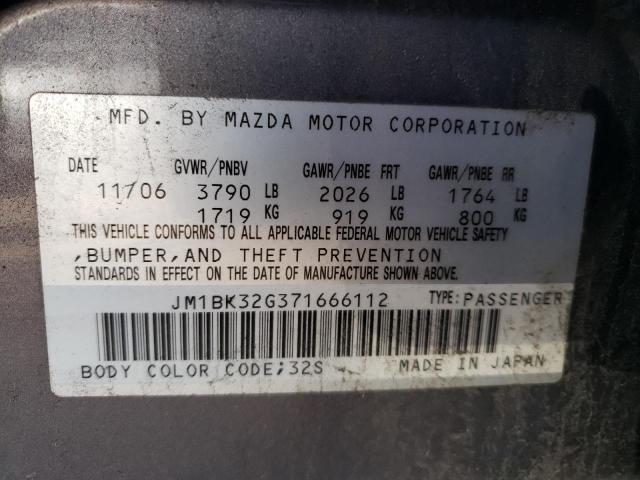 JM1BK32G371666112 - 2007 MAZDA 3 I GRAY photo 12