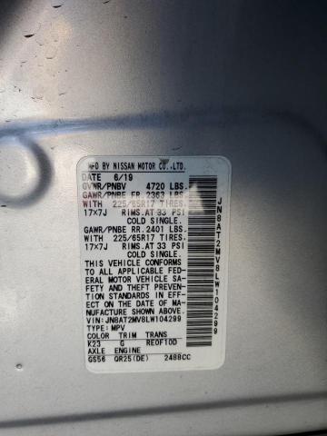 JN8AT2MV8LW104299 - 2020 NISSAN ROGUE S SILVER photo 12