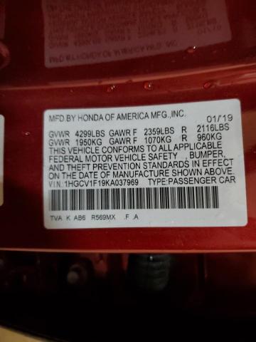 1HGCV1F19KA037969 - 2019 HONDA ACCORD LX RED photo 13