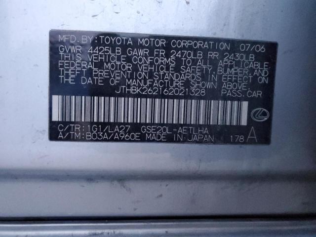 JTHBK262162021328 - 2006 LEXUS IS 250 SILVER photo 12