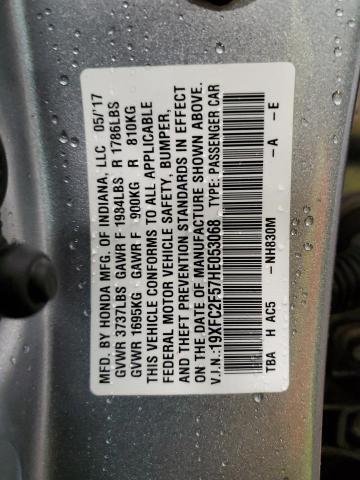 19XFC2F57HE053068 - 2017 HONDA CIVIC LX SILVER photo 12