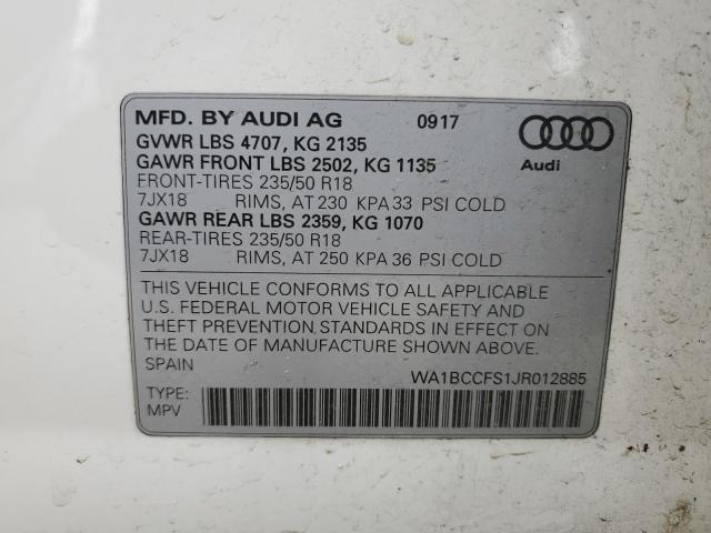 WA1BCCFS1JR012885 - 2018 AUDI Q3 PREMIUM WHITE photo 12